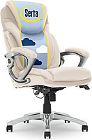 Serta Bryce Executive Office Chair, Ergonomic Computer DeskChairs with Patented AIR Lumbar Support, Bonded Leather, Cream White