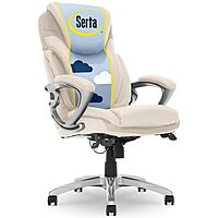 Serta Bryce Executive Office Chair, Ergonomic Computer DeskChairs with Patented AIR Lumbar Support, Bonded Leather, Cream White