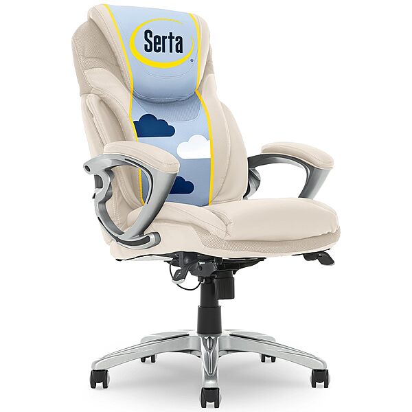 Serta Bryce Executive Office Chair, Ergonomic Computer DeskChairs with Patented AIR Lumbar Support, Bonded Leather, Cream White