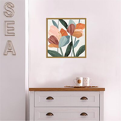 Amanti Art Framed Canvas Wall Art 16x16 Azalea Flowers Joining II by Annie Warren, Framed Wall Art Canvas, Abstract Artwork