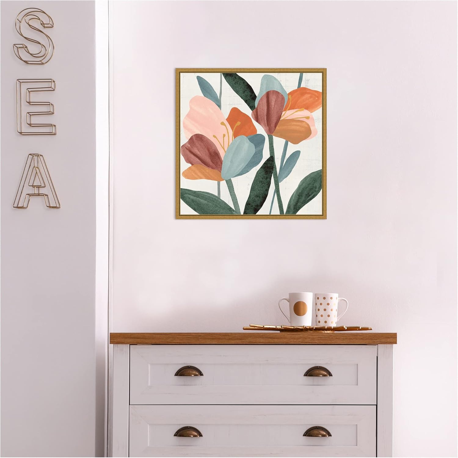 Amanti Art Framed Canvas Wall Art 16x16 Azalea Flowers Joining II by Annie Warren, Framed Wall Art Canvas, Abstract Artwork