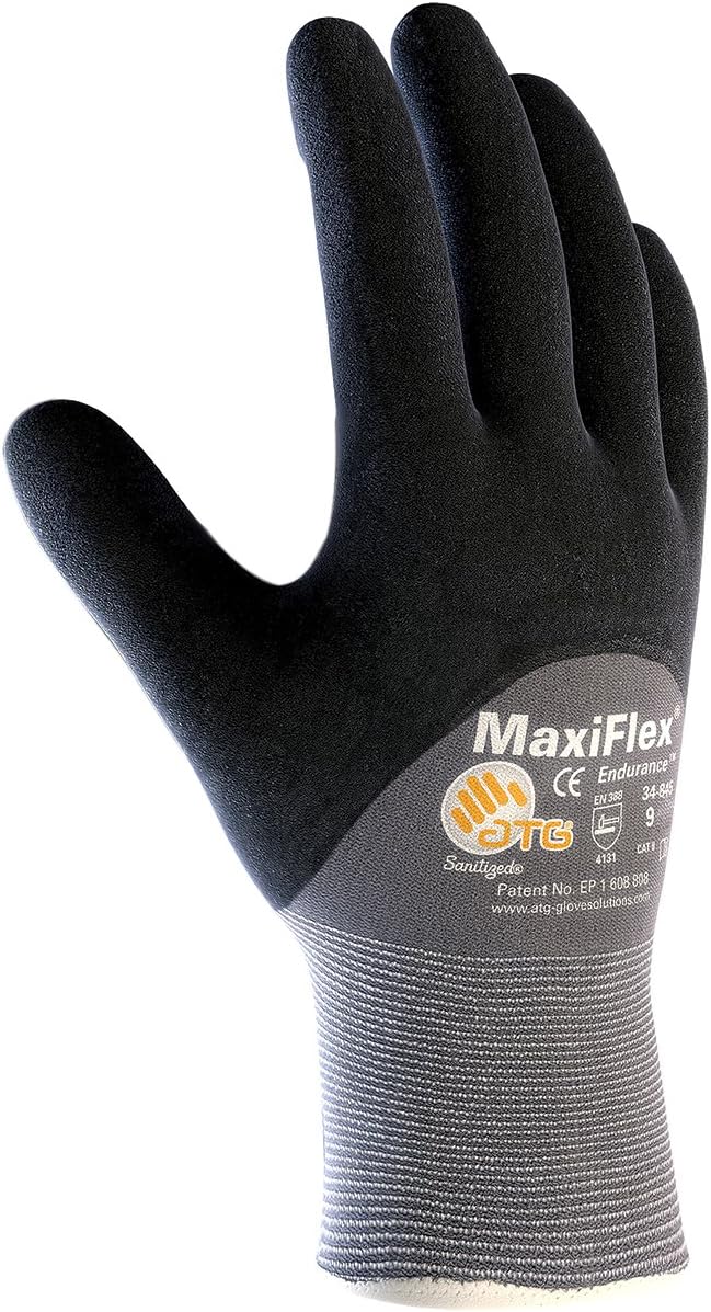 Bouton MaxiFlex Endurance Nitrile Gloves With MicroFoam Grip on Palm/Fingers/Knuckles, Large, Black/Gray, Pack Of 12 Pairs