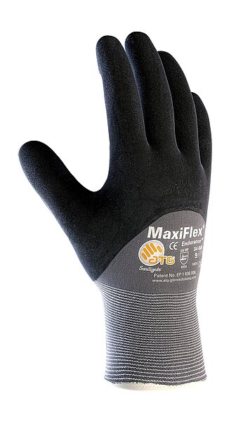 Bouton MaxiFlex Endurance Nitrile Gloves With MicroFoam Grip on Palm/Fingers/Knuckles, Large, Black/Gray, Pack Of 12 Pairs