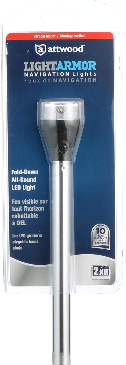 Attwood 5551-PA20-7 All-Round LED Fold Down Navigation Light Black Base, 20-Inch