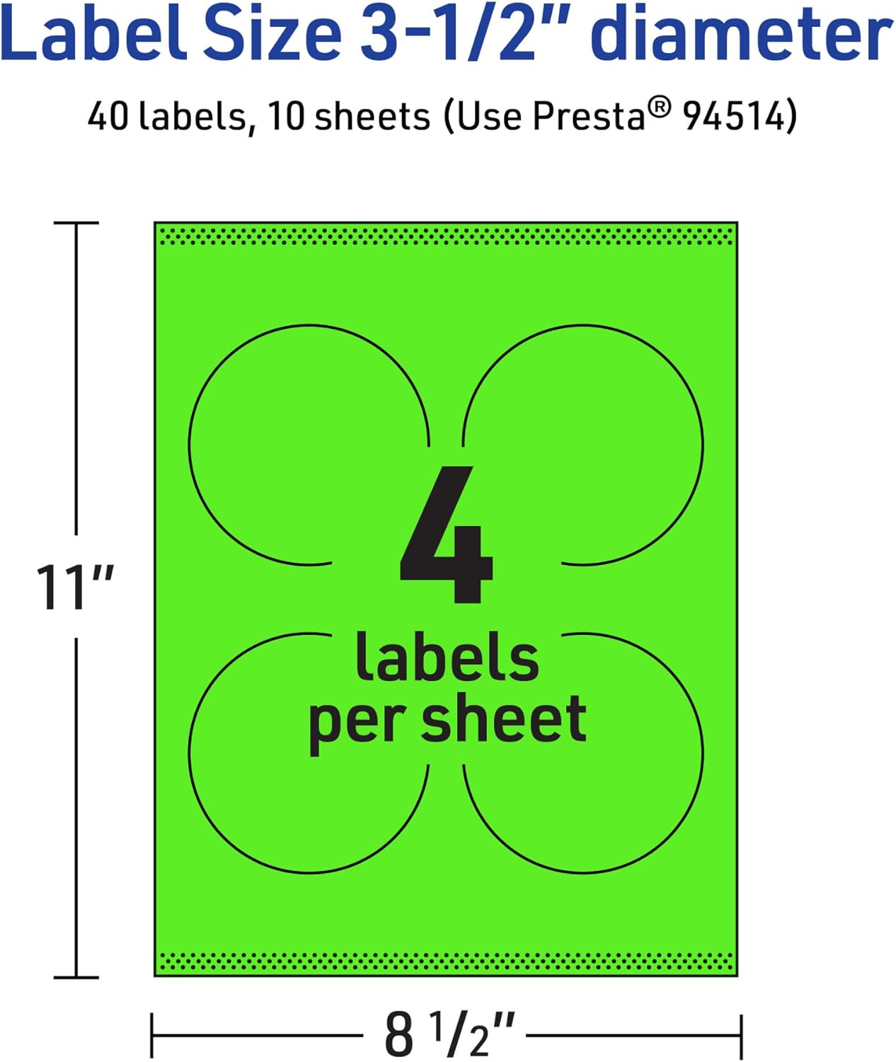 Avery Printable Round Labels, Sure Feed Technology, 3-1/2" Diameter, Neon Green, Print-to-The-Edge, Laser/Inkjet Printable