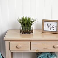 Nearly Natural 9inH Vanilla Grass Artificial Plant With Oval Vase, 9inH x 7inW x 3inD, Clear/Green