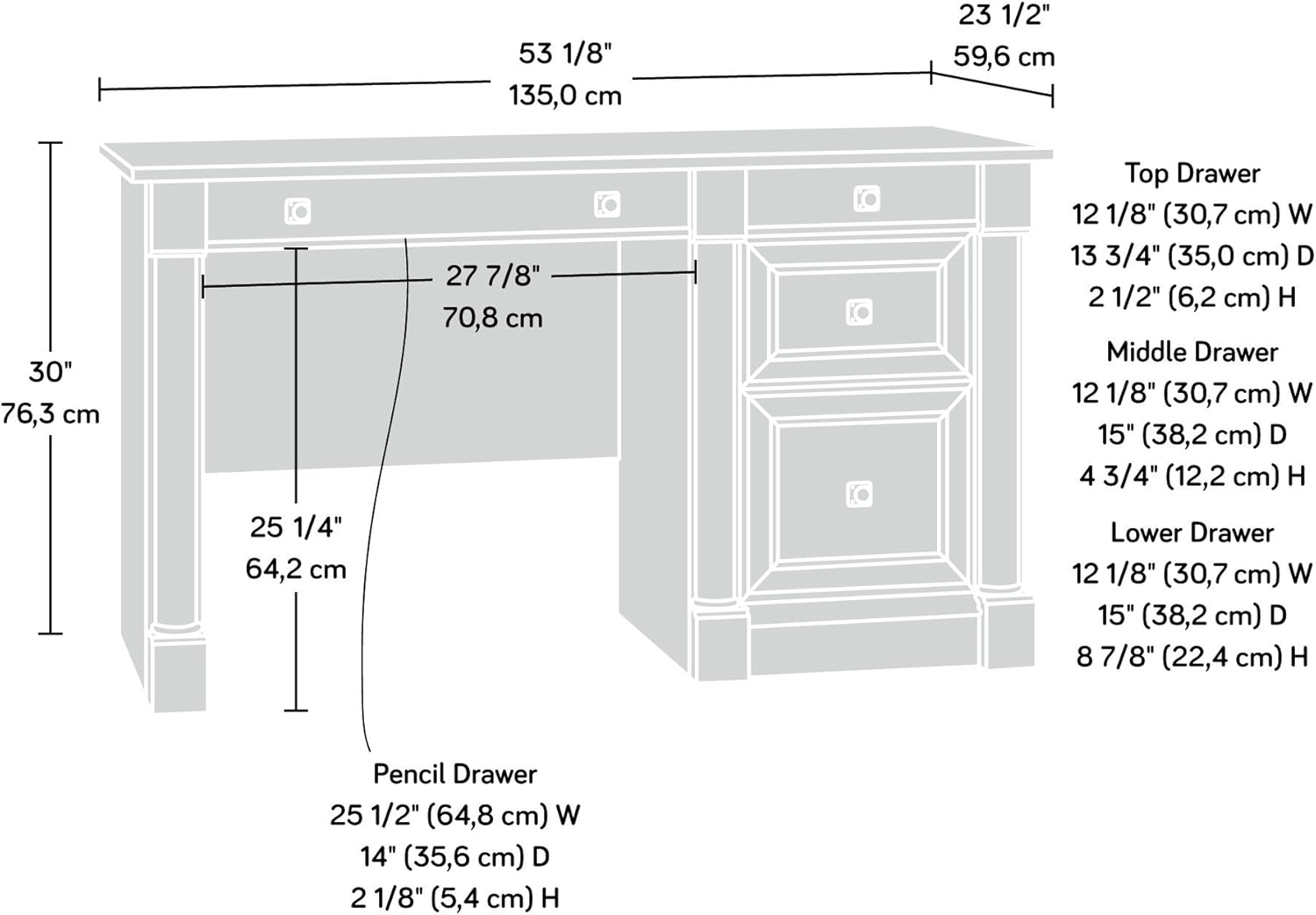 Sauder Palladia Computer Desk with Drawers, Home Office Desk with File Cabinet Storage Drawer - Management, Keyboard Tray