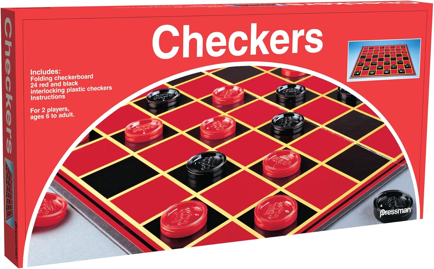 Pressman Checkers -- Classic Game With Folding Board and Interlocking Checkers, 2 Players