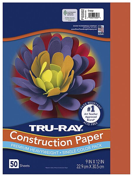 Pacon PAC103002 Tru-Ray Construction Paper, 9 x 12 Inches, Orange, 50 Sheets (103002) 50 Count (Pack of 1)
