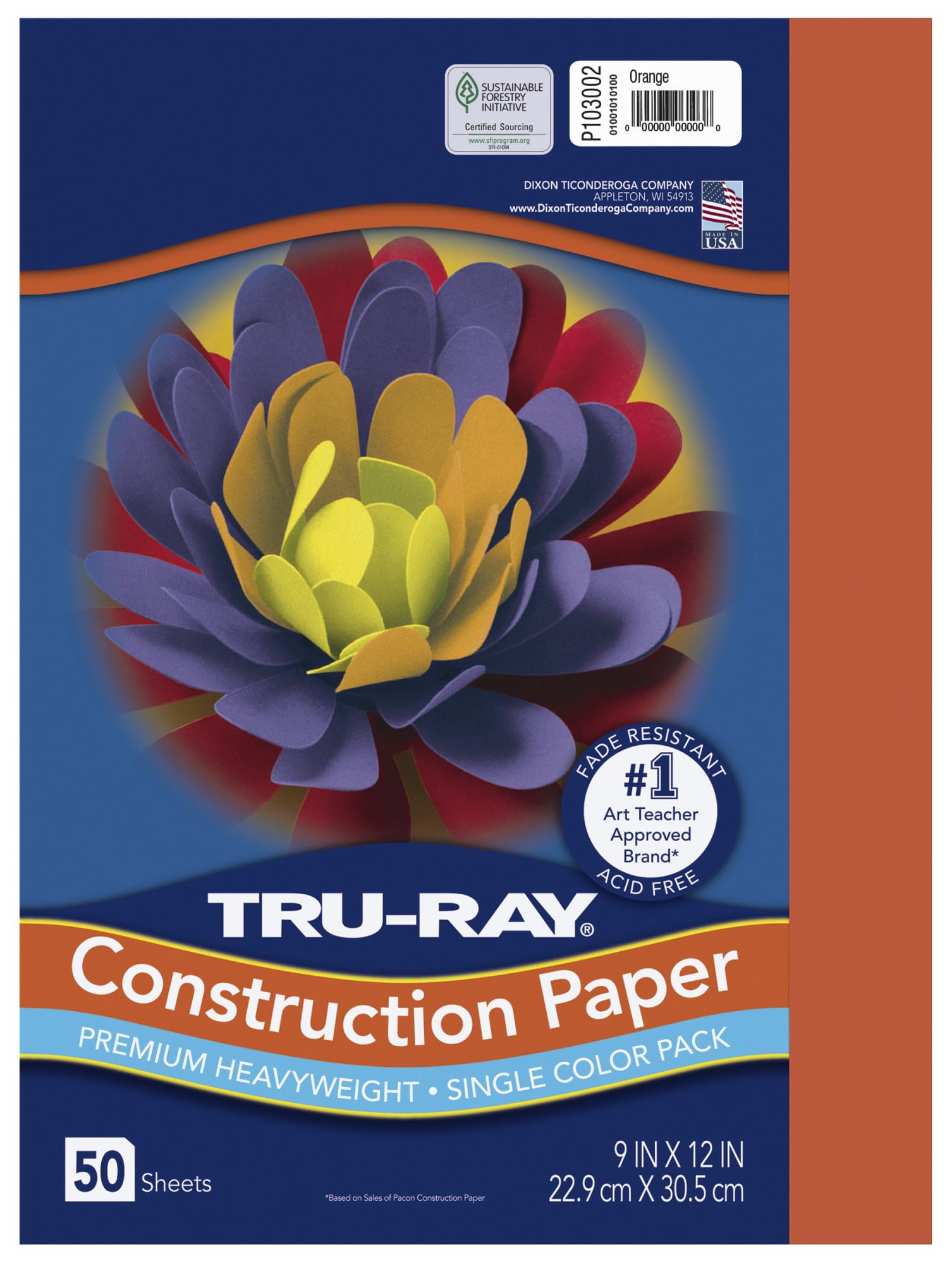 Pacon PAC103002 Tru-Ray Construction Paper, 9 x 12 Inches, Orange, 50 Sheets (103002) 50 Count (Pack of 1)
