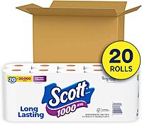 Scott 1000 Toilet Paper, 20 Regular Rolls, Septic-Safe, 1-Ply Toilet Tissue White 1000 sheet (Pack of 20)