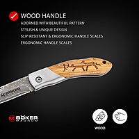 Boker Magnum 01RY818DAM Caveman Damascus Pocket Knife with 3 1/4 in. Damascus Steel Blade, Brown