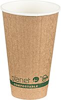Planet+ 100% Compostable PLA Laminated Double-Wall Insulated Hot Cup, 16-Ounce, 600-Count Case