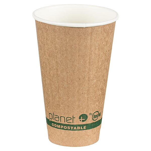 Planet+ 100% Compostable PLA Laminated Double-Wall Insulated Hot Cup, 16-Ounce, 600-Count Case