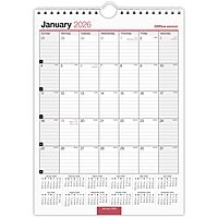 Office Depot Brand Monthly Wall Calendar, 8" x 11", White, January 2026 to December 2026, OD30132826