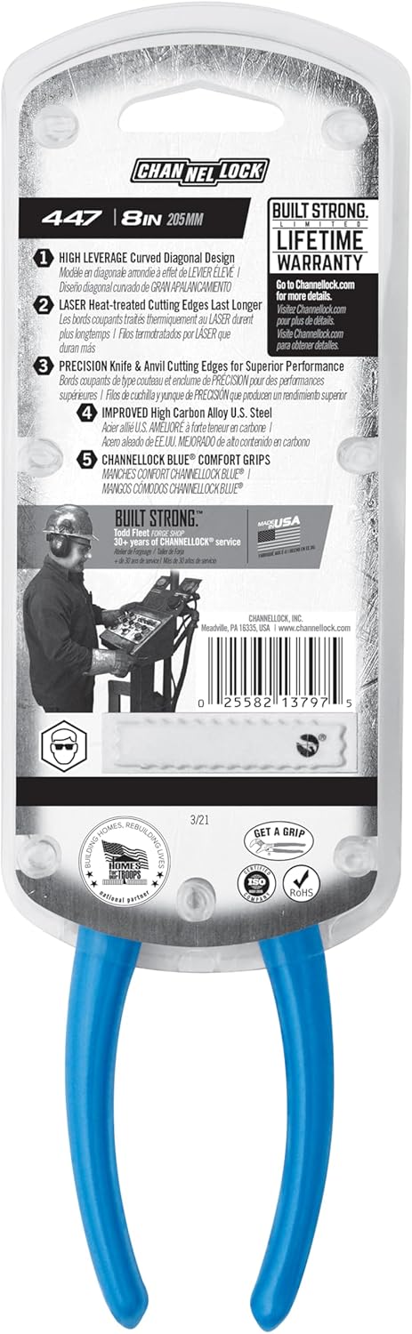 Channellock 447 GIDDS2-821226 Curved Jaw Diagonal Cutting Plier Grey/Blue, 7.5-Inch Curved Diagonal