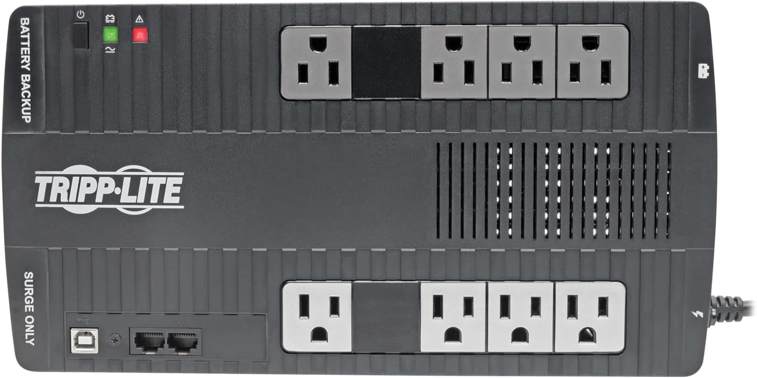 Tripp Lite Ultra-Compact Line Interactive UPS with AVR and Surge Protection, 8 Outlets