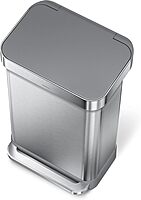 simplehuman 45 Liter / 12 Gallon Liter Rectangular Hands-Free Kitchen Step Trash Can with Soft-Close Lid, Brushed Stainless Steel with Plastic Lid Gray Plastic Lid 45 Liter