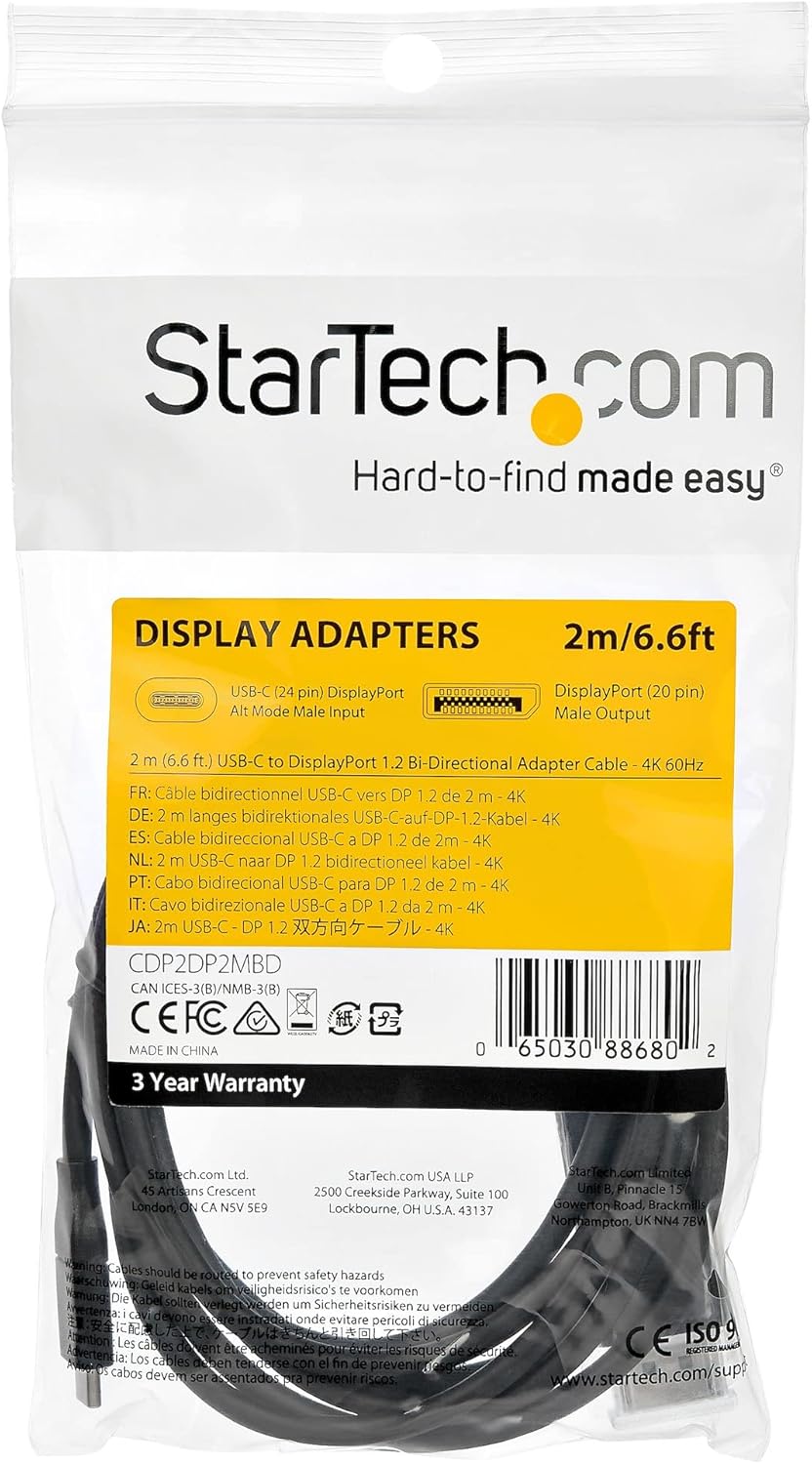 StarTech.com USB-C to DisplayPort 1.2 Cable - Bidirectional 4K 60Hz