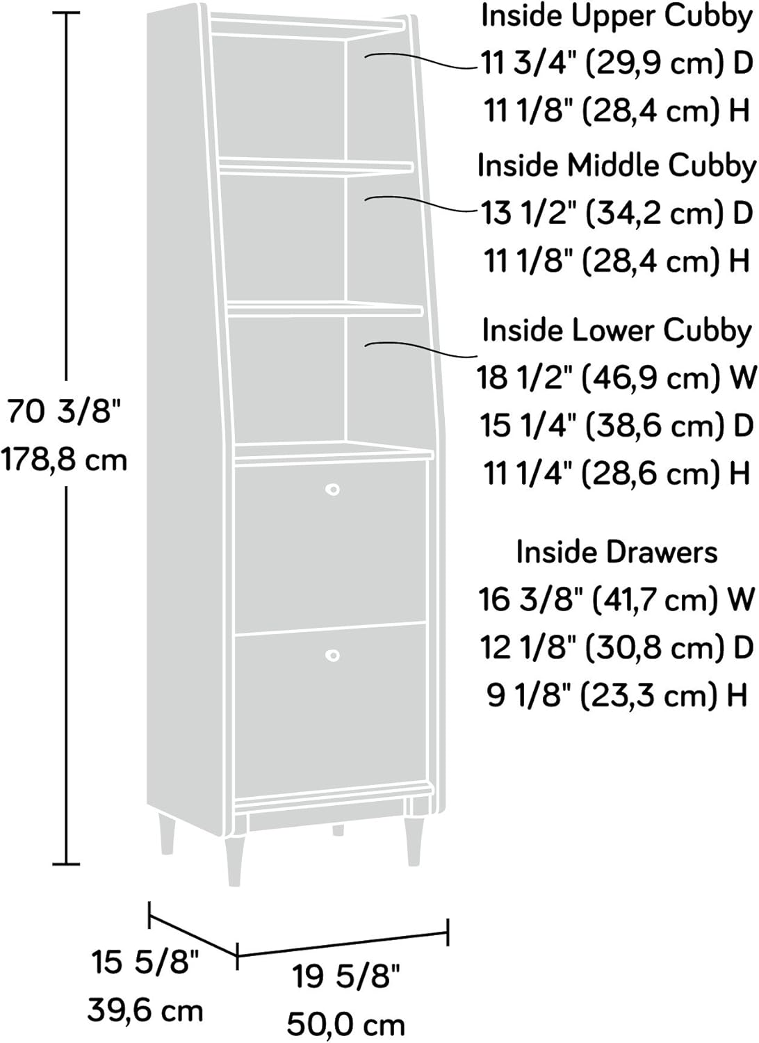 Sauder Harvey Park Tall Bookcase with Drawers, Mid-Century Modern Design, Narrow Bookcase - Grand Walnut Finish