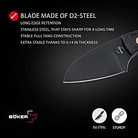 BÖKER PLUS Gnome all Black Copper - small fixed EDC knife with micarta handle - fixed blade knife with D2 blade - with Kydex sheath