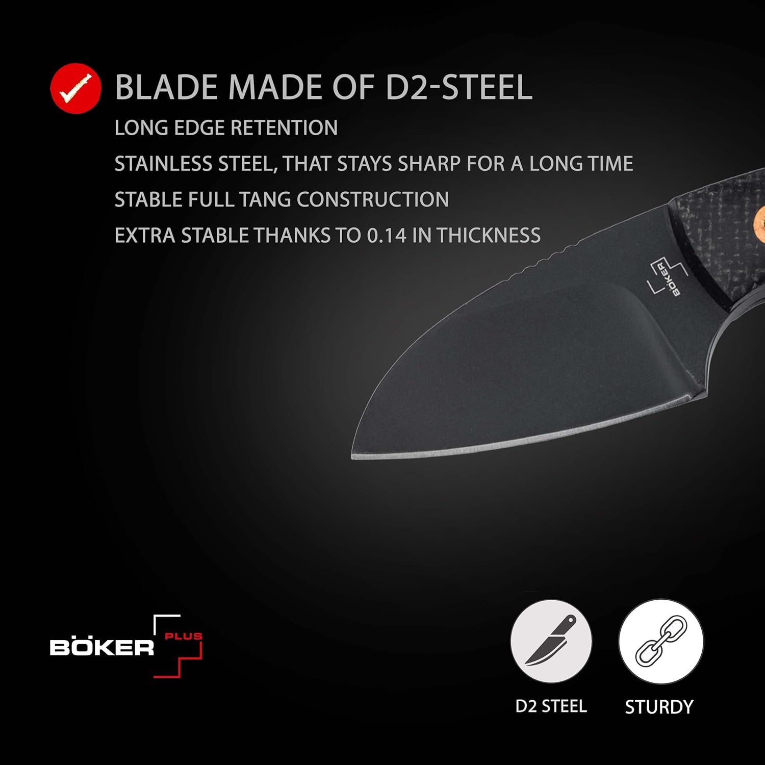 BÖKER PLUS Gnome all Black Copper - small fixed EDC knife with micarta handle - fixed blade knife with D2 blade