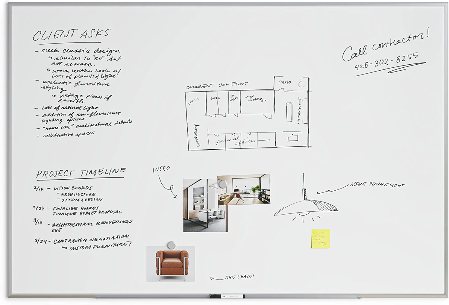 U BRANDS Magnetic Dry Erase Board, Silver Aluminum Frame