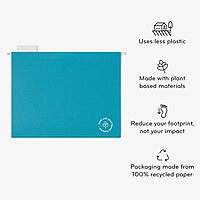 U Brands U-Eco Poly Hanging File Folders, Set of 12, Assorted Brights, White Metal Hanging Rods, Letter Size (6596U01-12)