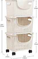 Mind Reader Plastic Storage Cart, Kitchen Storage, Rolling, Toy Storage, Laundry, Kitchen, 14.75" L x 11" W x 28.25" H, Ivory