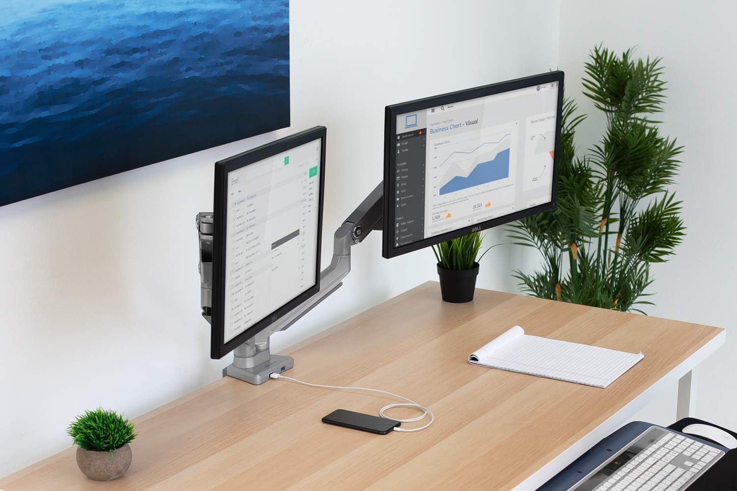 Mount-It! Dual Monitor Arm Mount Desk Stand | 2 x 3.0 USB Ports | Articulating Mechanical Spring Height Adjustable | Fits