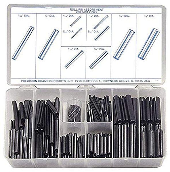 Spring Steel Slotted Spring Pin Assortment (300 Pieces), Plain Finish, Inch, With Case