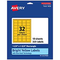 Avery Printable Rectangle Labels, Sure Feed Technology, 1.25" x 1.75", Bright Yellow