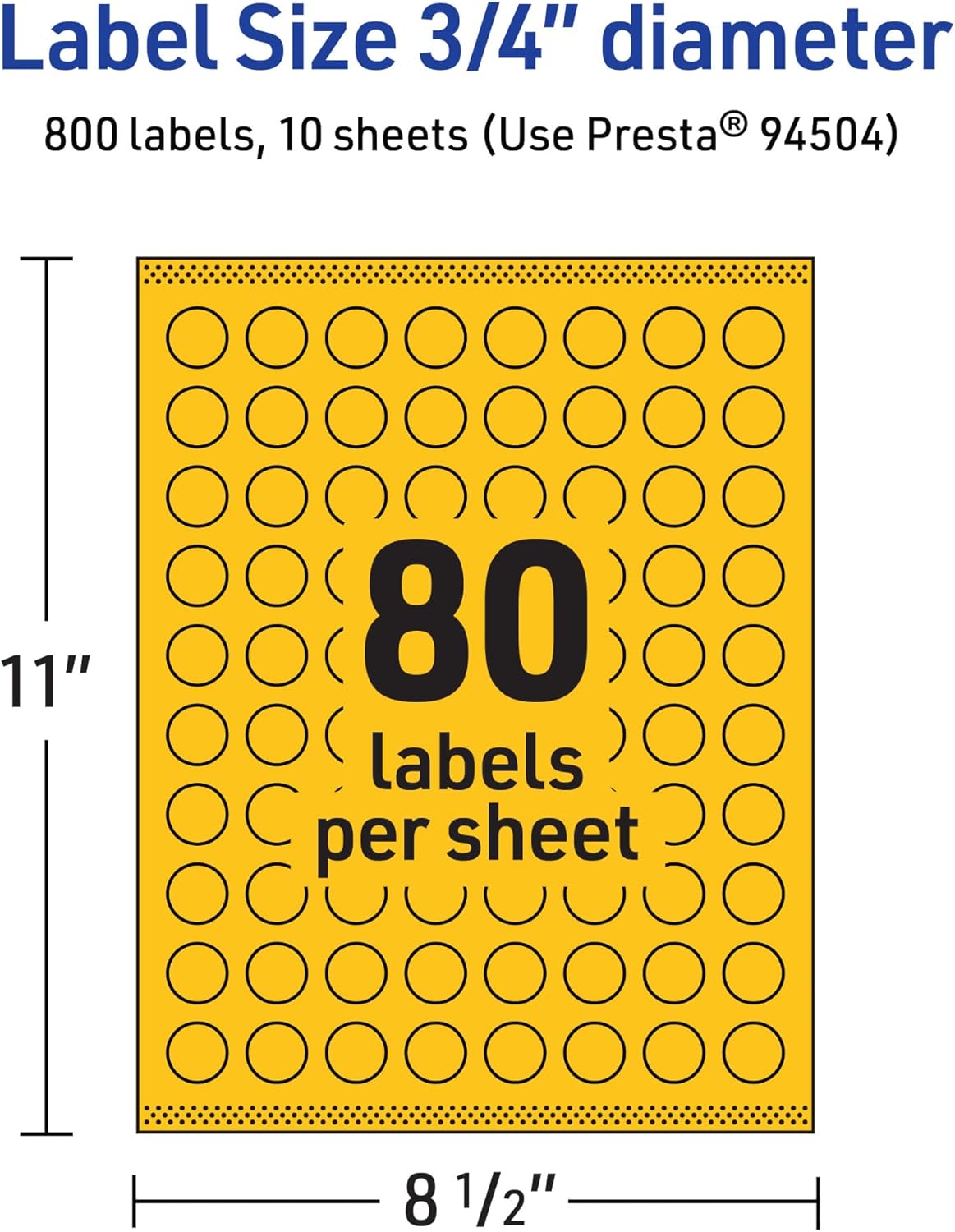 Avery Printable Round Labels, 3/4 in, Bright Yellow, Sure Feed Technology