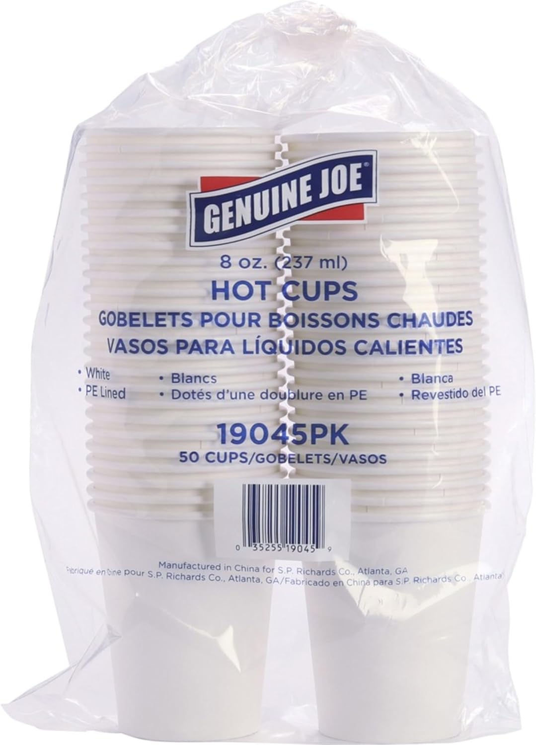 Genuine Joe GJO19045PK Polyurethane-Lined Single-Wall Disposable Hot Cup, 8-Ounce Capacity, White (Pack of 50)