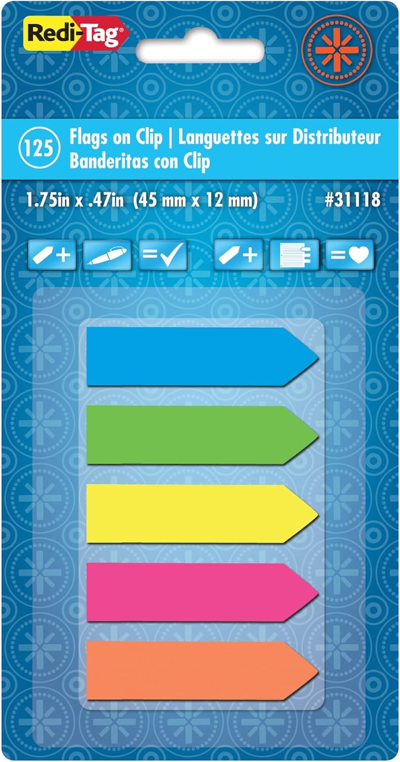 Redi-Tag 5-Color Arrow Flags in Handy Clip-On Holder, 125 Flags per Pack