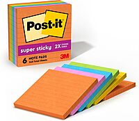 Post-it Super Sticky Lined Notes, 6 Sticky Note Pads, 4 x 4 in., School Supplies for Students, Ideal for Textbooks