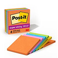 Post-it Super Sticky Lined Notes, 6 Sticky Note Pads, 4 x 4 in., School Supplies for Students, Ideal for Textbooks