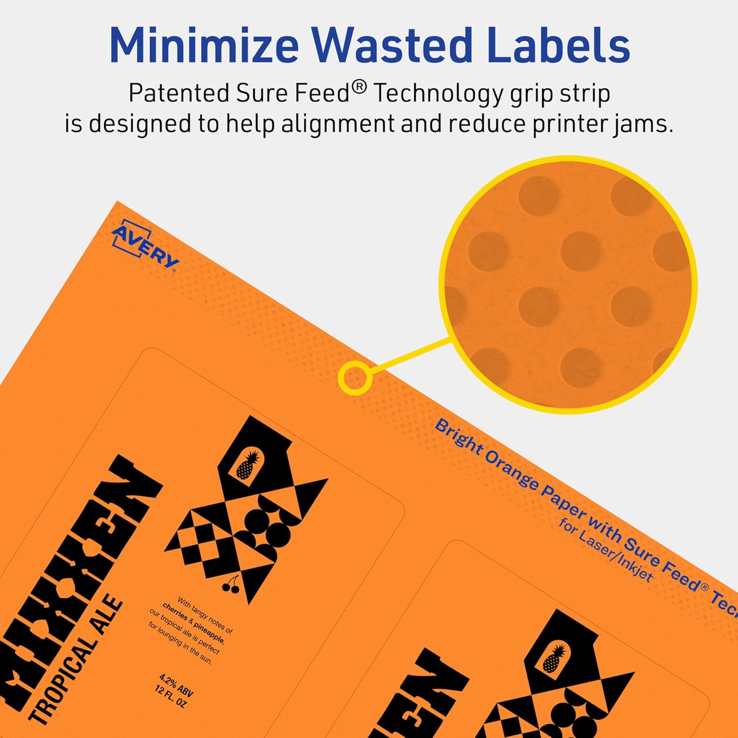 Avery Printable Rectangle Labels, Sure Feed Technology, 4" x 3", Bright Orange Labels, Print-to-The-Edge