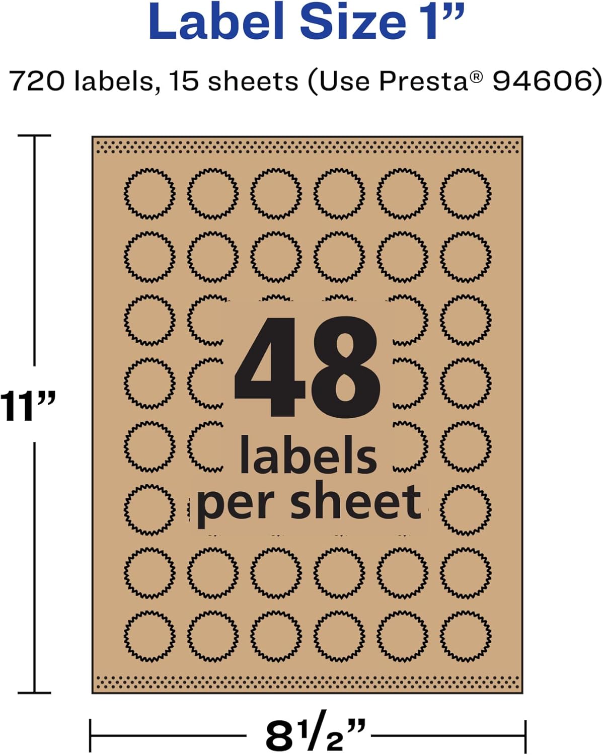 Avery Kraft Brown Starburst Labels, Sure Feed Technology, 1", 720 Kraft Brown Labels, Print-to-The-Edge