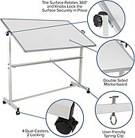 Flash Furniture HERCULES Series 64.25"W x 64.75"H Double-Sided Mobile White Board with Pen Tray