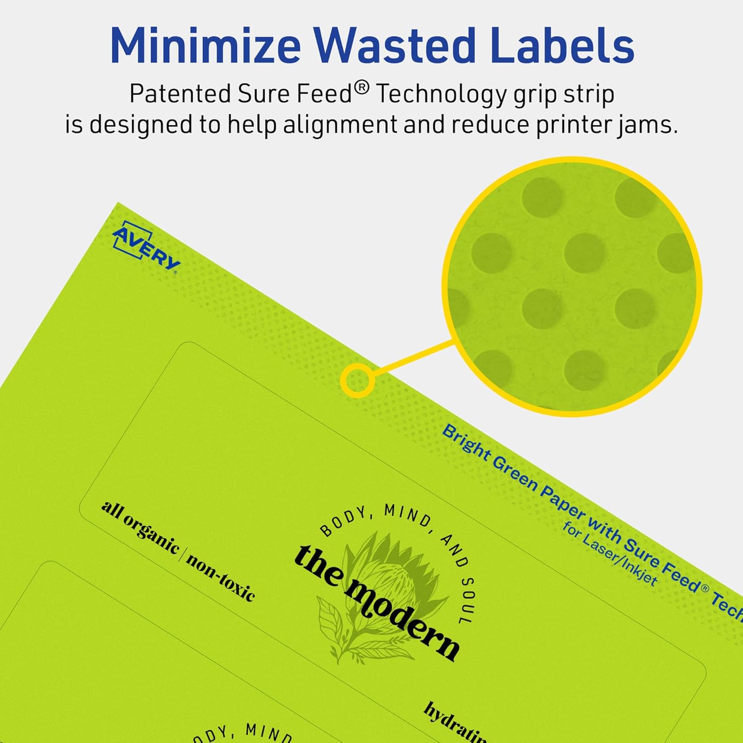 Avery Printable Rectangle Labels, Sure Feed Technology, 2" x 6", Bright Green Labels, Print-to-The-Edge