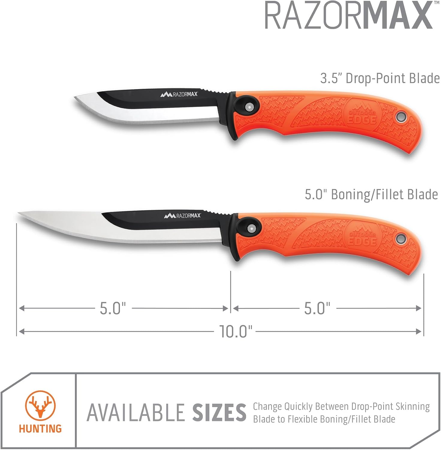 OUTDOOR EDGE RazorMax Replaceable Fixed Blade Hunting Knife with Drop-Point & Boning/Fillet Blades