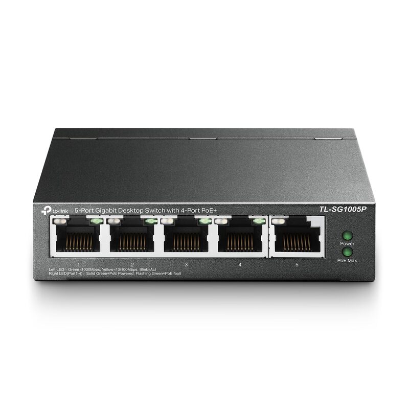 TP-Link TL-SG1005P, 5 Port Gigabit PoE Switch, 4 PoE+ Ports @65W, Desktop, Fanless