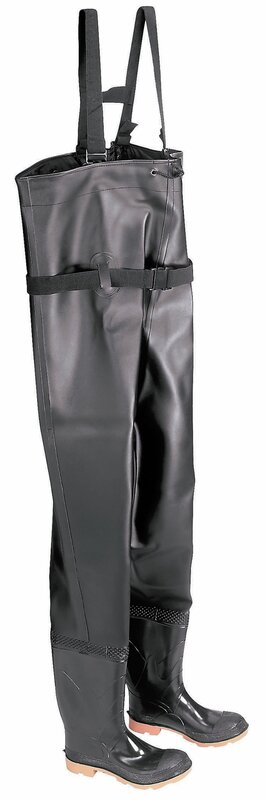 ONGUARD 86066 PVC/Polyester Men's Plain Toe Chest Wader Boots with Cleated Outsole, 56-19/32" Height, Black, Size 7