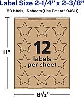 Avery Kraft Brown Star Labels, Sure Feed Technology, 2-1/4" x 2-3/8", Print-to-The-Edge, Laser/Inkjet Printable