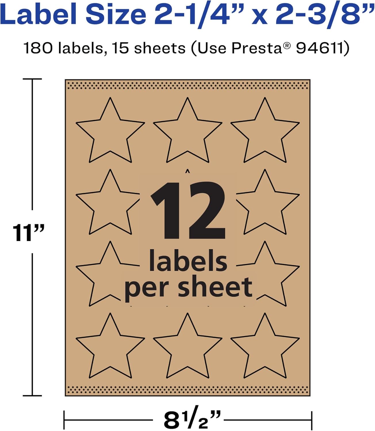 Avery Kraft Brown Star Labels, Sure Feed Technology, 2-1/4" x 2-3/8", Print-to-The-Edge, Laser/Inkjet Printable