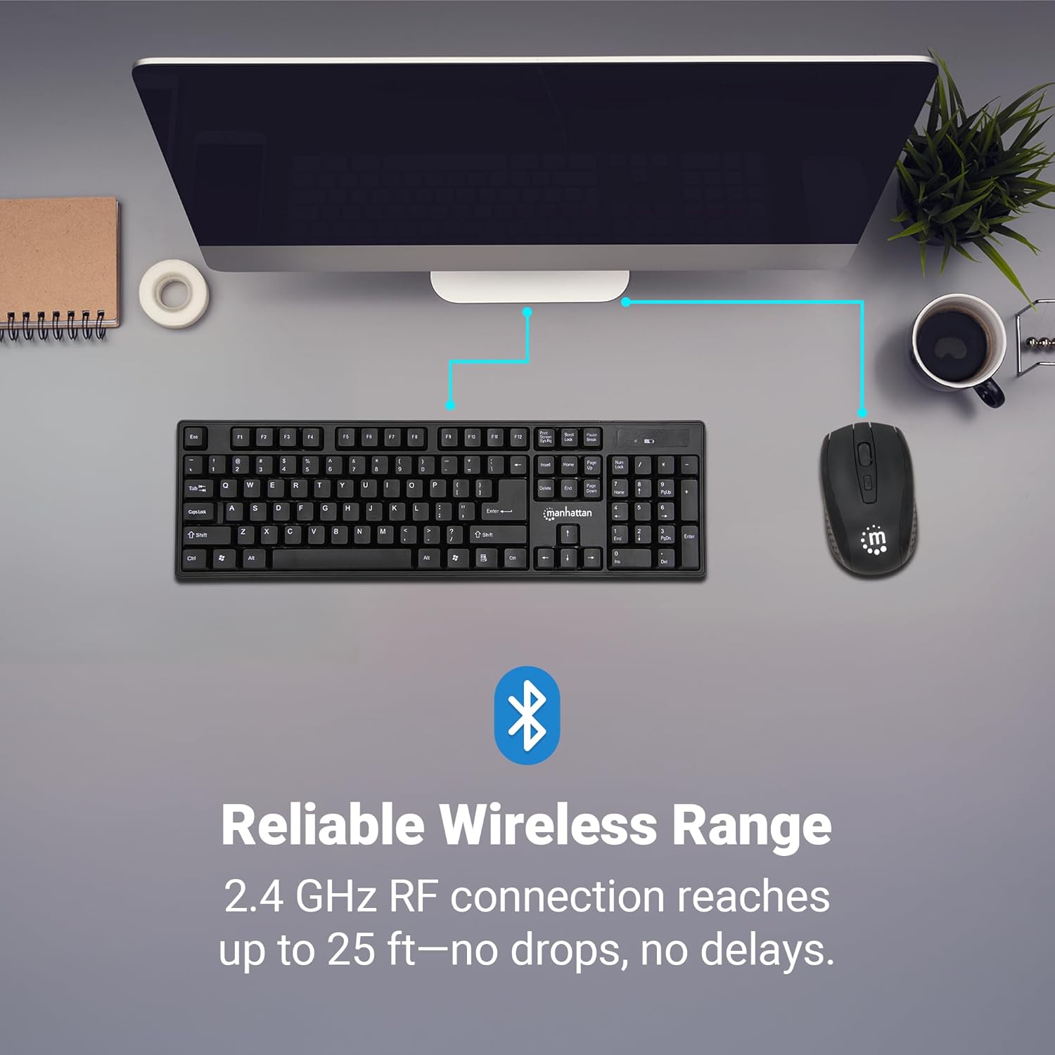 Manhattan Wireless Keyboard and Mouse Combo - Full-Size USB Wireless Keyboard Mouse Set with 2.4GHz Dongle for PC Computer