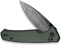 CIVIVI Altus Pocket Folding Knife with Button Lock and Thumb Stud Opener, 2.97" Damascus Blade Green Micarta Handle C20076-DS1