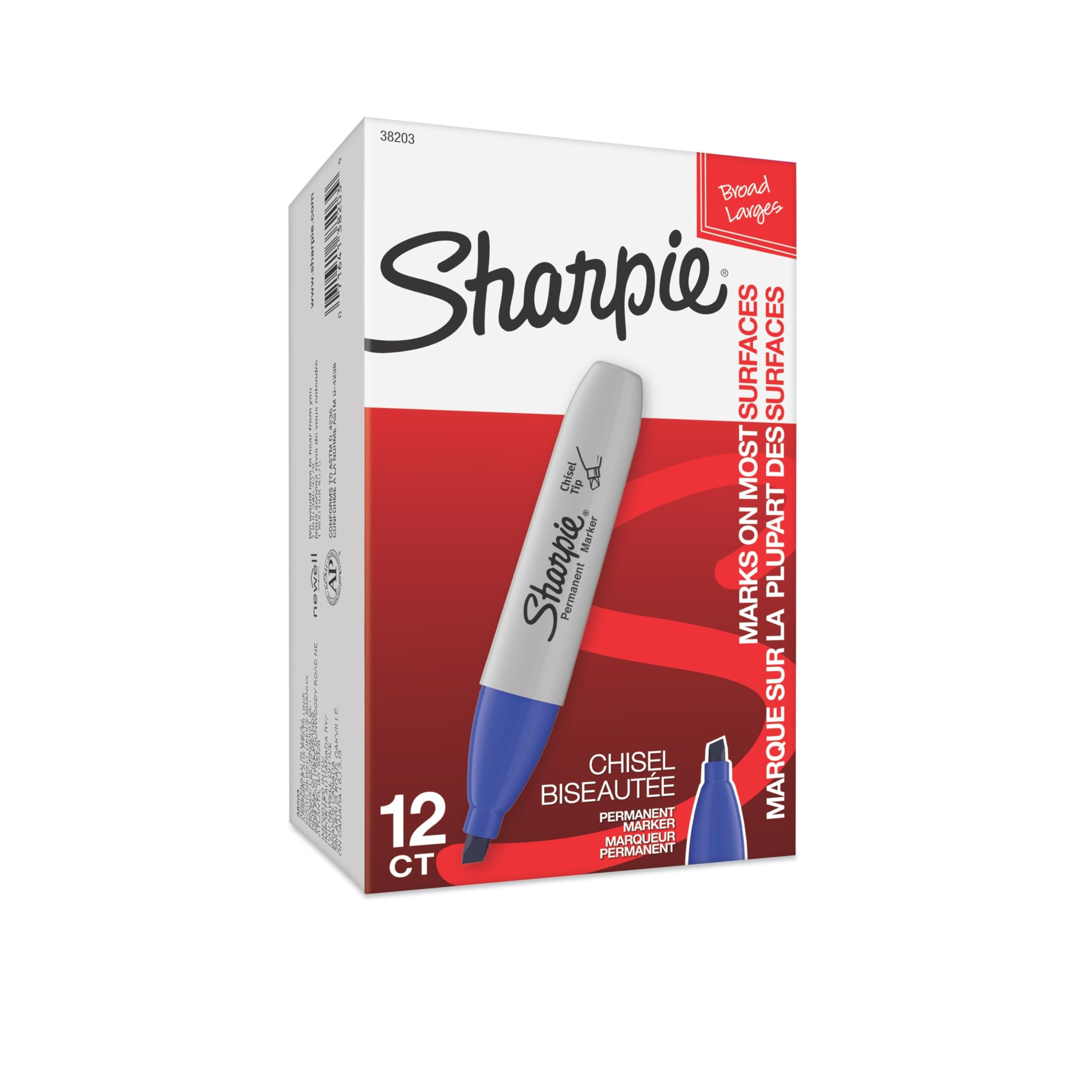 Sharpie Permanent Markers, Broad, Chisel Tip, 12-Pack, Blue (38203) Blue Broad Chisel 12 Count (Pack of 1) Markers