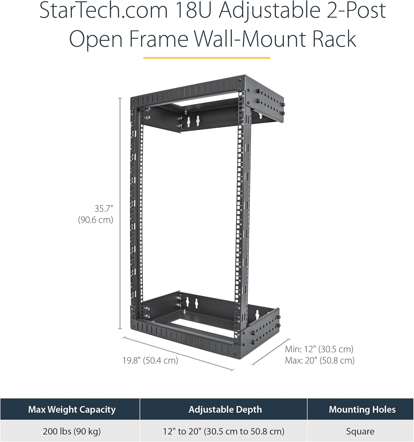 StarTech.com 2-Post 19" Open-Frame Wall Mount Network Rack with Adjustable Depth